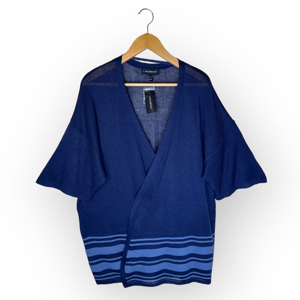 Lane Bryant New Short Sleeve Long Line Open Cardigan Sweater 18/20 Navy Blue
